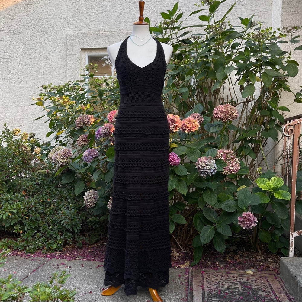 2000’s black crochet halter neck maxi dress